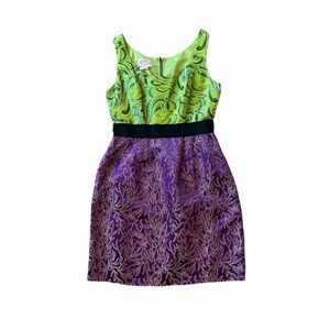 Phoebe Couture Green Purple Floral Brocade Mini Dress - Size 6